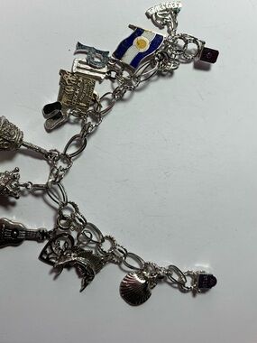 Vintage Sterling Silver Charm Bracelet, 12 Charms 925